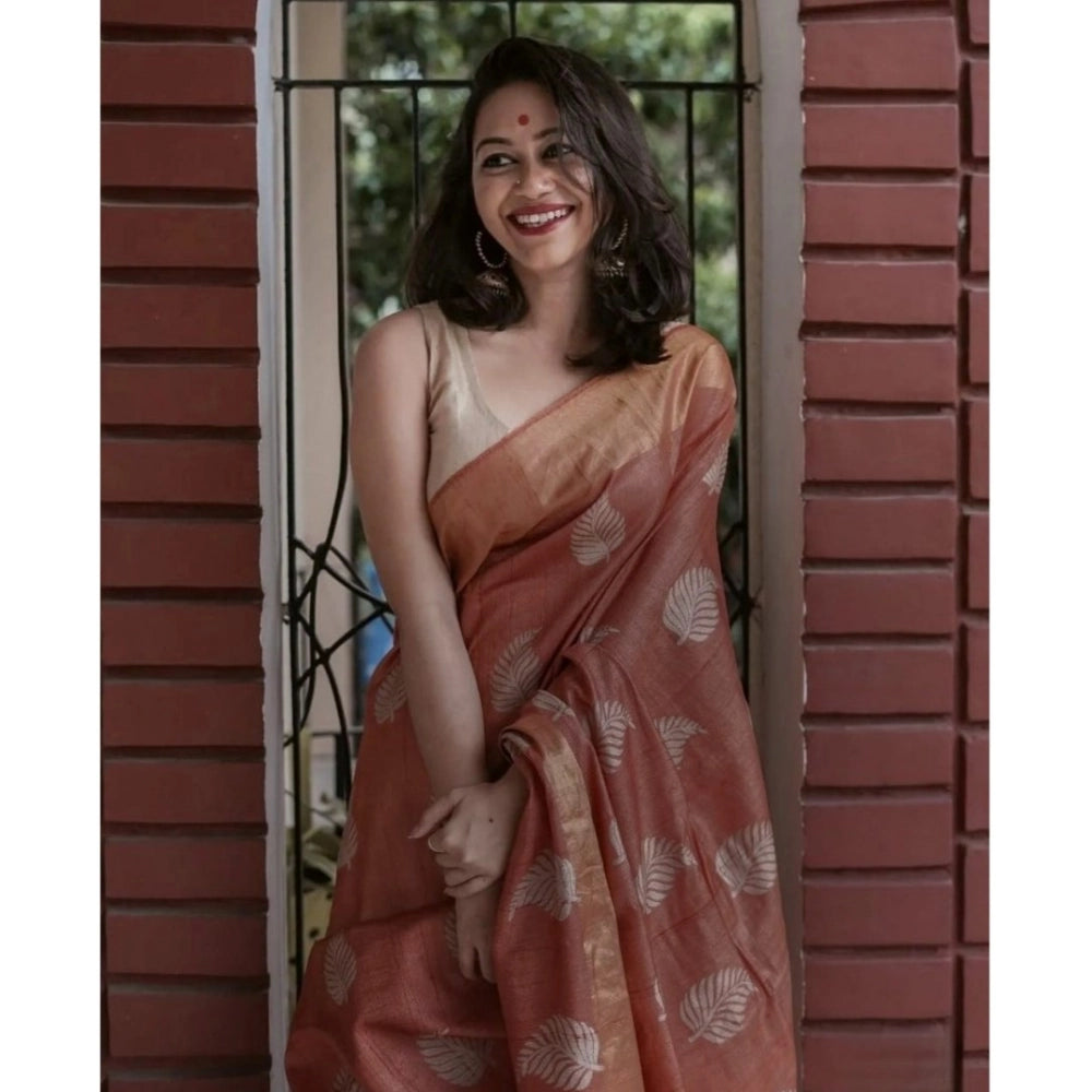 Generic Women's Silk Printed Saree With Unstitched Blouse 5.5Mtr (Maroon) Secondary image