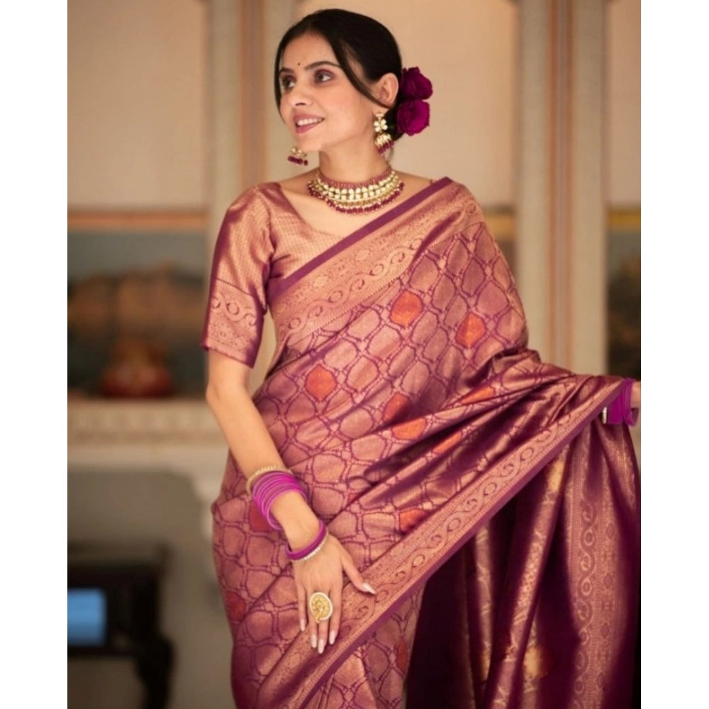 Generic Women's Silk Printed Saree With Unstitched Blouse 5.5Mtr (Wine) Secondary image