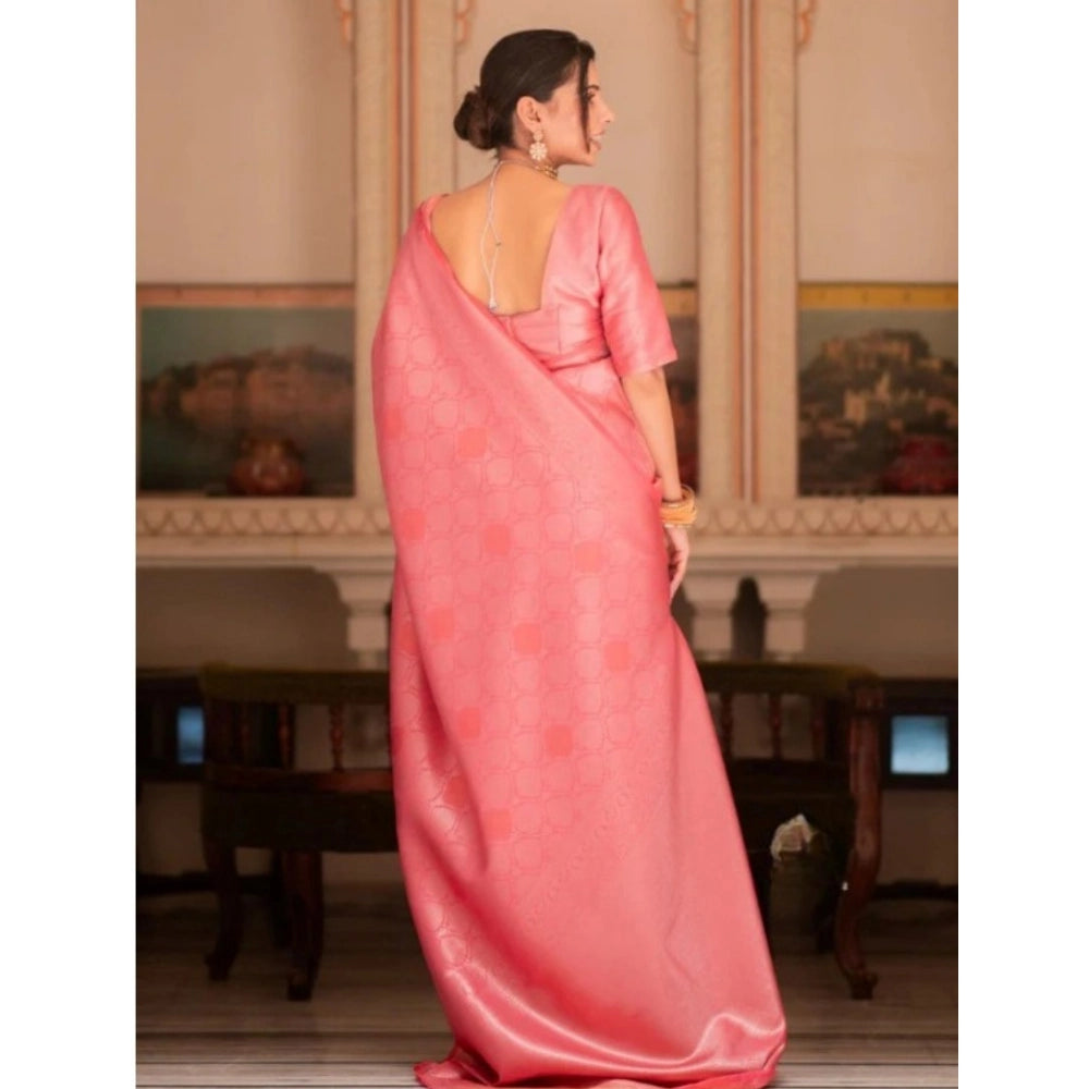 Generic Women's Silk Printed Saree With Unstitched Blouse 5.5Mtr (Pink) Secondary image