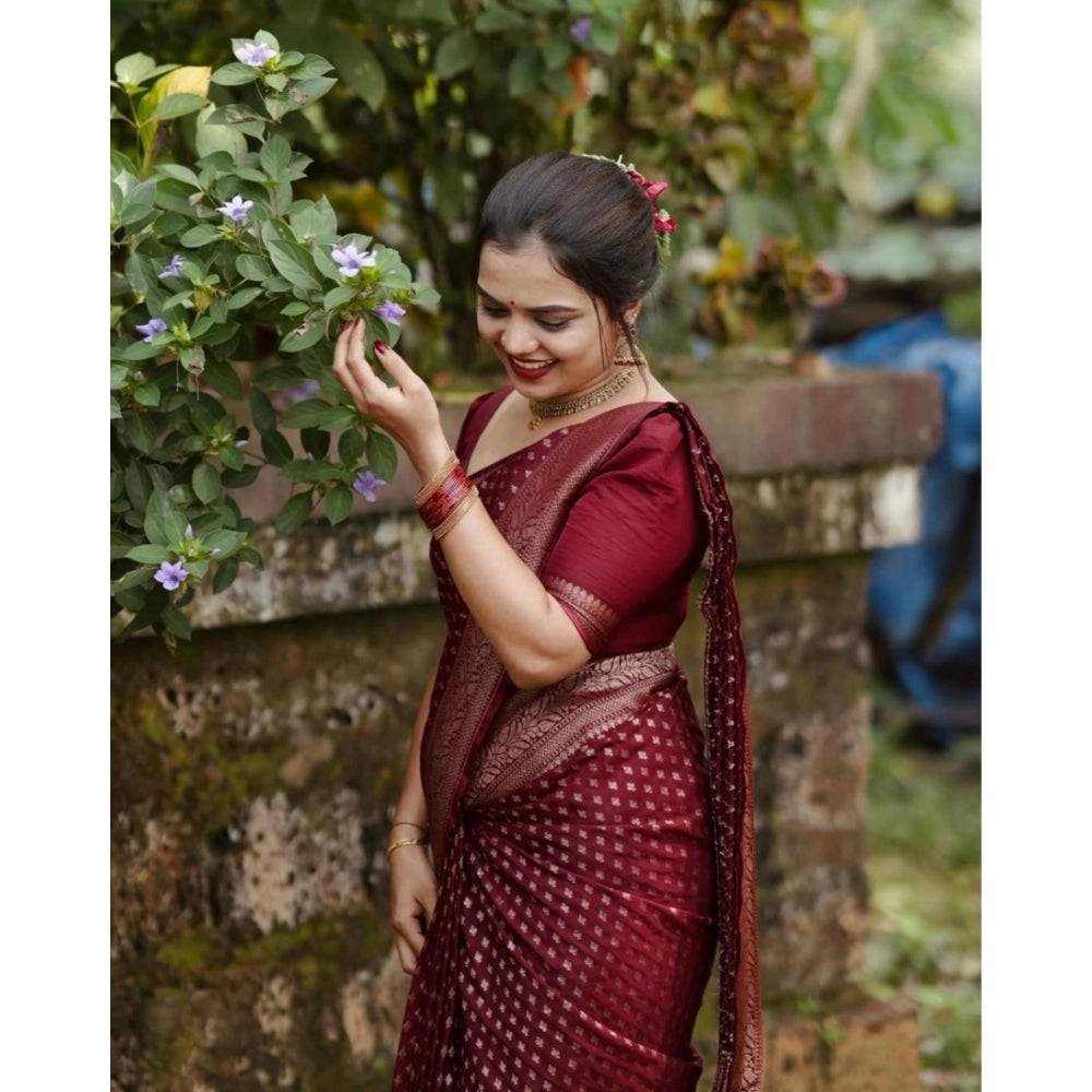 Generic Women's Silk Printed Saree With Unstitched Blouse 5.5Mtr (Maroon) Secondary image