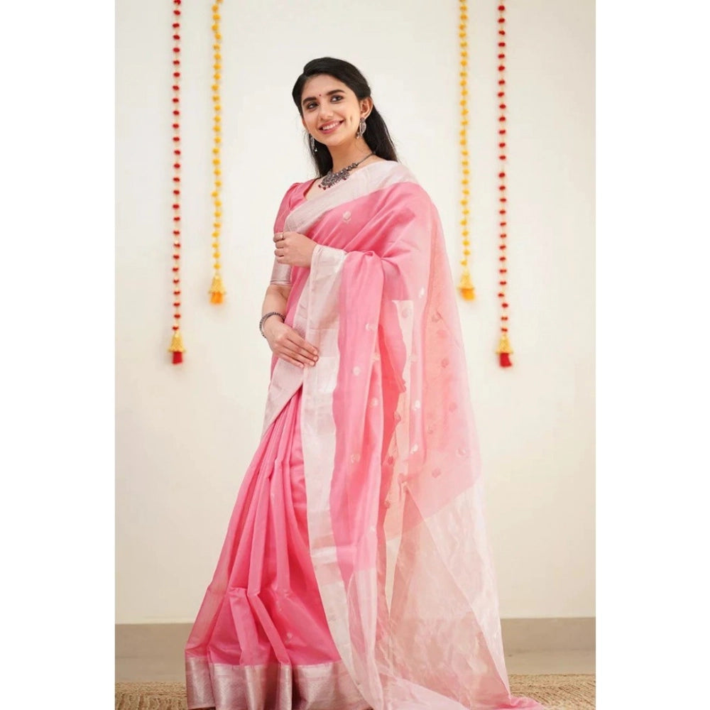 Generic Women's Cotton  Printed Saree With Unstitched Blouse 5.5Mtr (Pink)