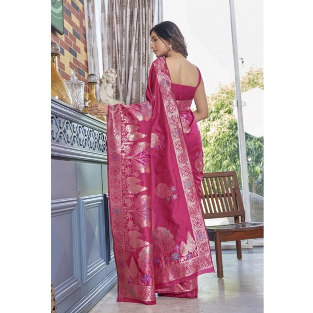 Generic Women's Silk Printed Saree With Unstitched Blouse 5.5Mtr (Rani Pink) Secondary image