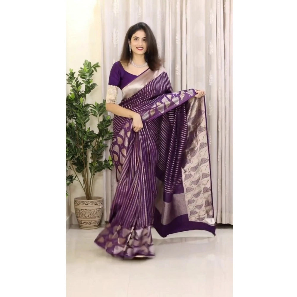 Generic Women's Silk Printed Saree With Unstitched Blouse 5.5Mtr (Purple) Secondary image