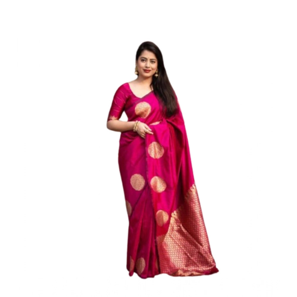 Generic Women's Silk Printed Saree With Unstitched Blouse 5.5Mtr (Pink) Secondary image