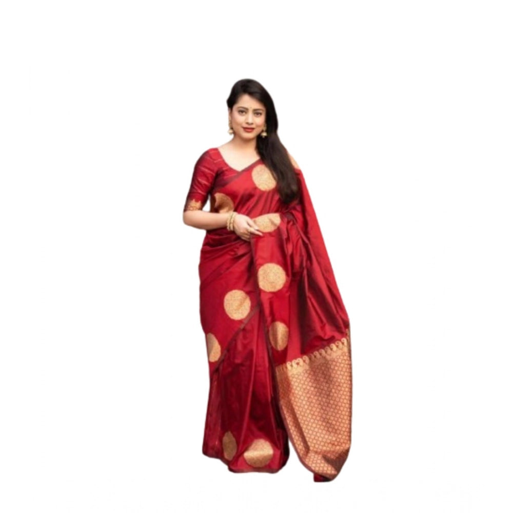 Generic Women's Silk Printed Saree With Unstitched Blouse 5.5Mtr (Red) Secondary image