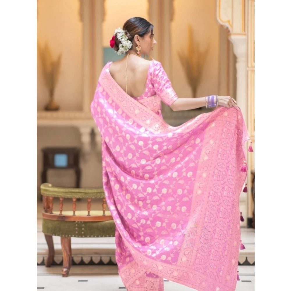 Generic Women's Silk Printed Saree With Unstitched Blouse 5.5Mtr (Pink) Secondary image