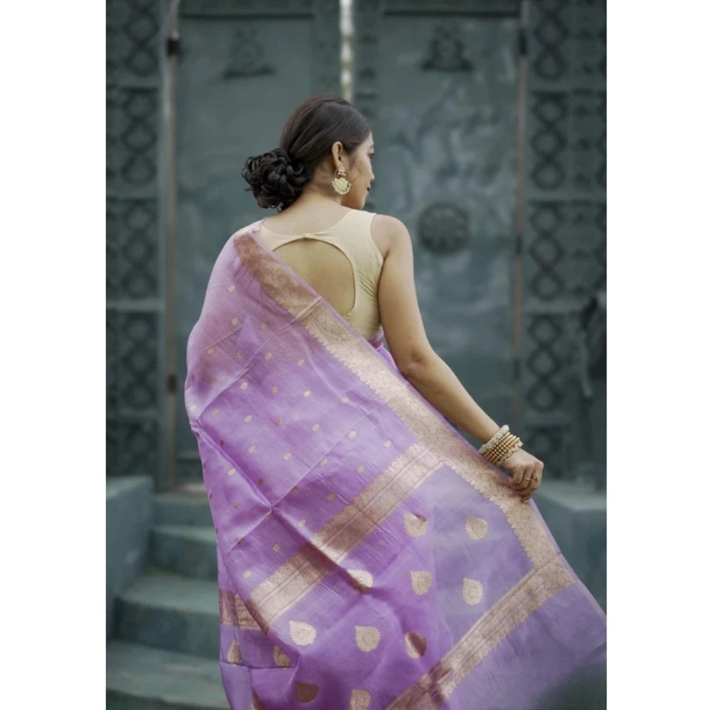 Generic Women's Cotton  Printed Saree With Unstitched Blouse 5.5Mtr (Lavender) Secondary image