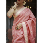 Generic Women's Cotton  Printed Saree With Unstitched Blouse 5.5Mtr (Peach)