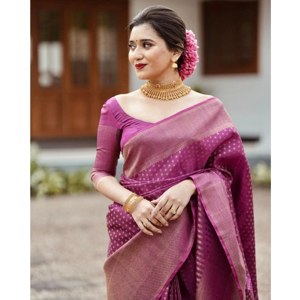 Generic Women's Silk Printed Saree With Unstitched Blouse 5.5Mtr (Purple) Secondary image