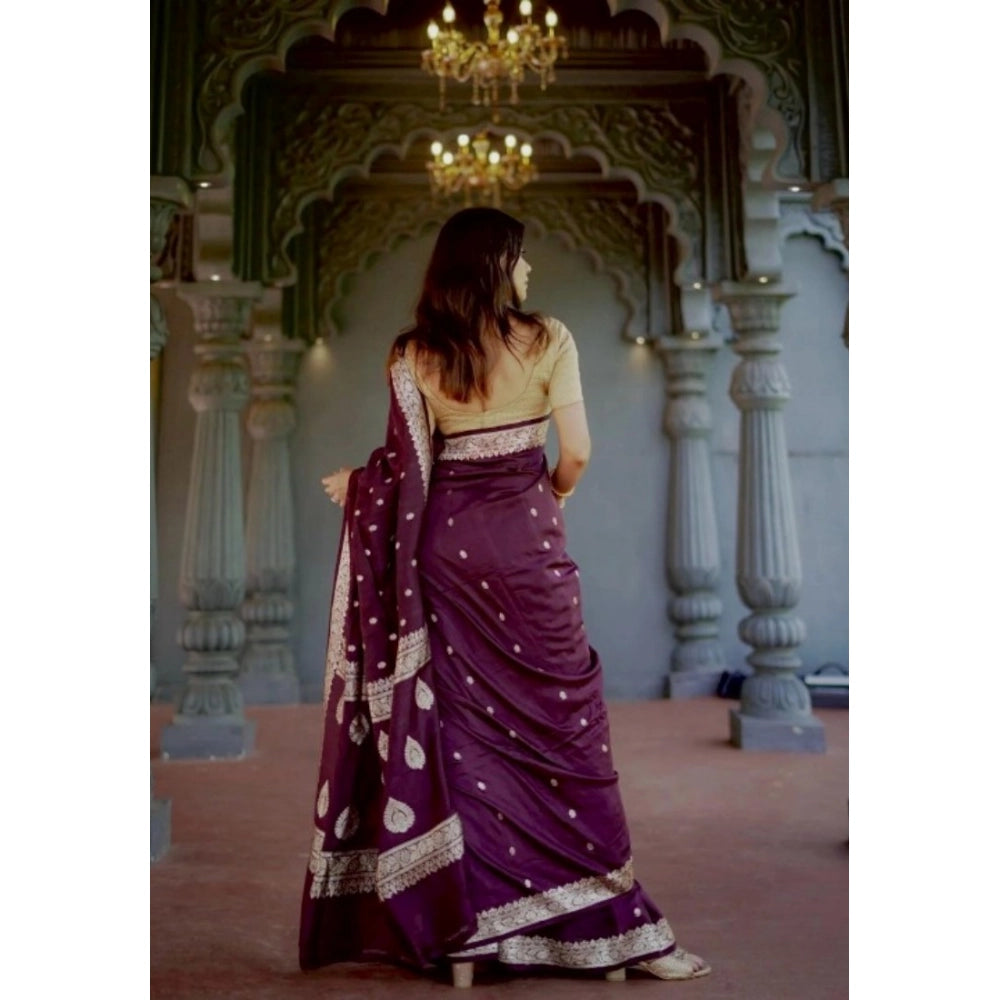 Generic Women's Cotton  Printed Saree With Unstitched Blouse 5.5Mtr (Purple) Secondary image