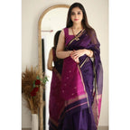 Generic Women's Cotton  Printed Saree With Unstitched Blouse 5.5Mtr (Navy Blue)