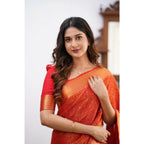 Generic Women's Silk Printed Saree With Unstitched Blouse 5.5Mtr (Orange)
