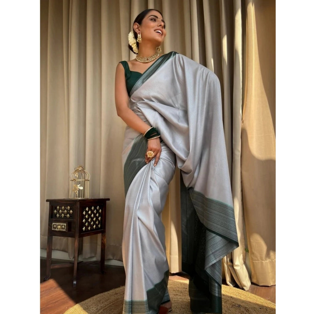 Generic Women's Silk Printed Saree With Unstitched Blouse 5.5Mtr (Grey) Secondary image