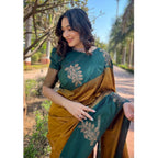 Generic Women's Silk Printed Saree With Unstitched Blouse 5.5Mtr (Yellow)