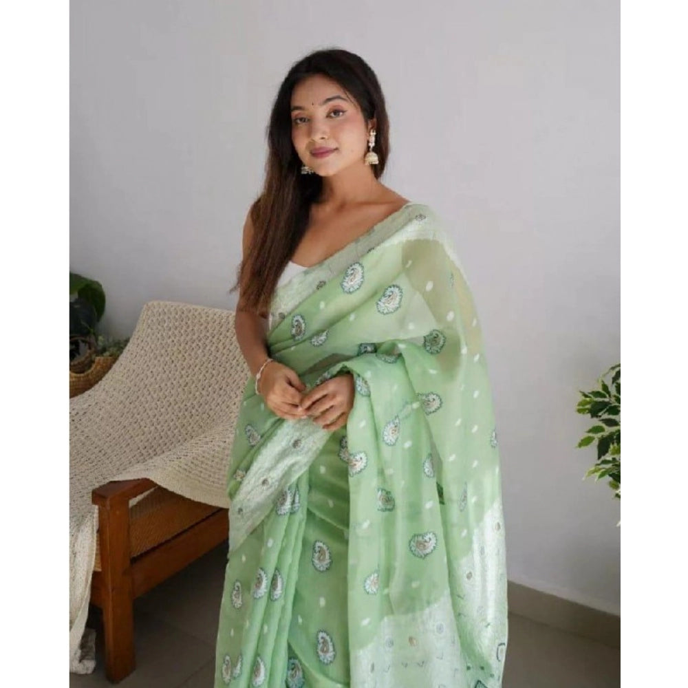 Generic Women's Cotton  Printed Saree With Unstitched Blouse 5.5Mtr (Pista) Secondary image