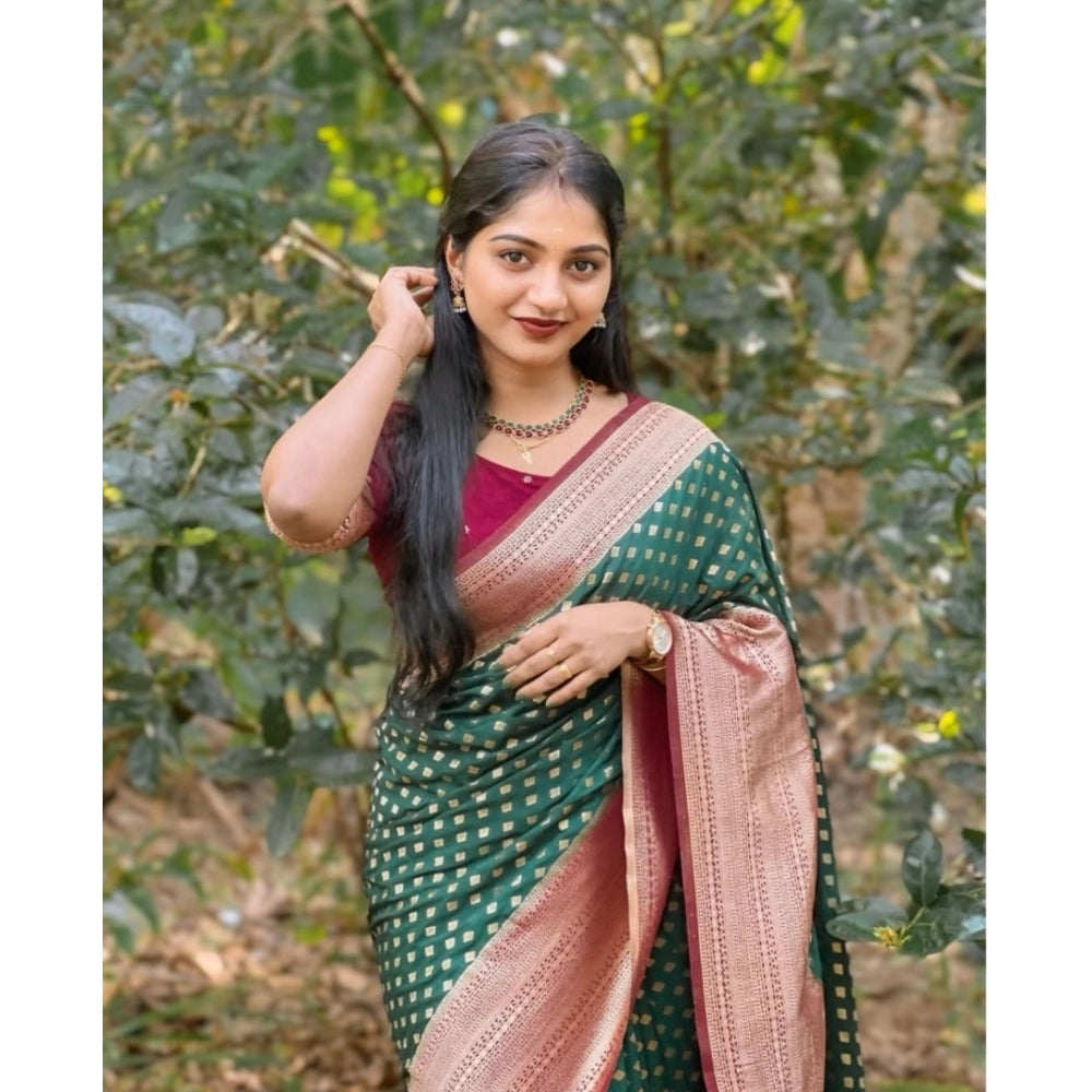 Generic Women's Silk Printed Saree With Unstitched Blouse 5.5Mtr (Green-Red) Secondary image