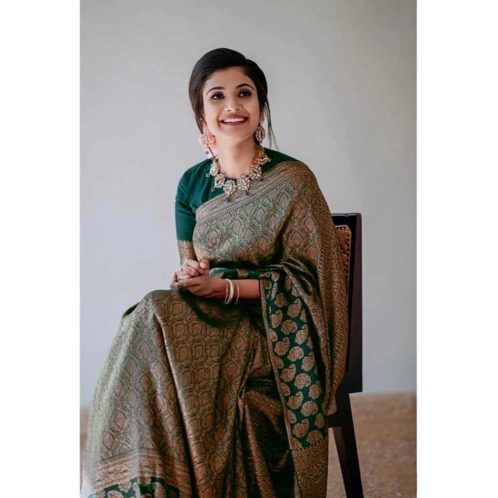 Generic Women's Silk Printed Saree With Unstitched Blouse 5.5Mtr (Green) Secondary image