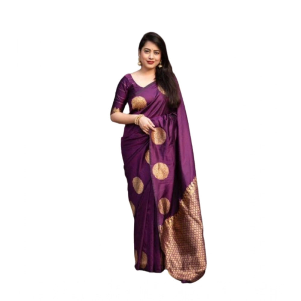 Generic Women's Silk Printed Saree With Unstitched Blouse 5.5Mtr (Wine) Secondary image