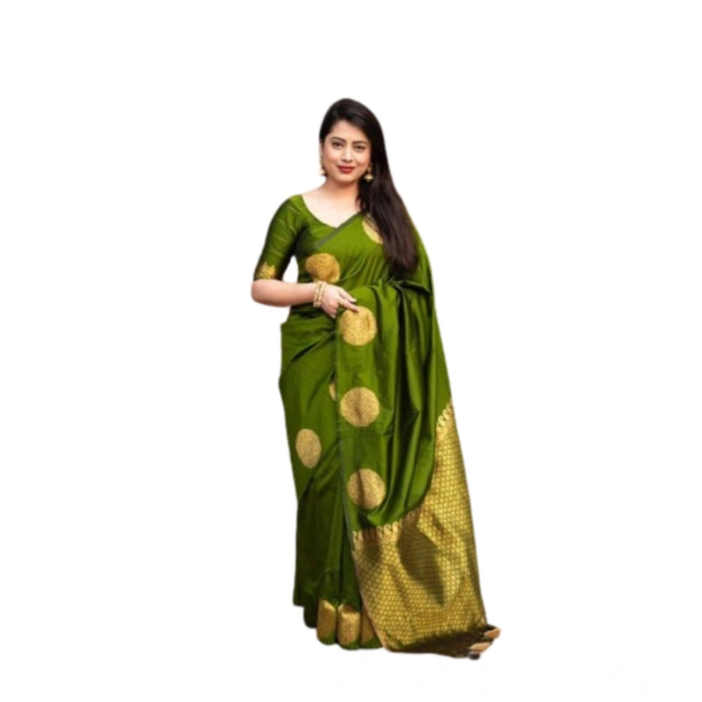 Generic Women's Silk Printed Saree With Unstitched Blouse 5.5Mtr (Green) Secondary image