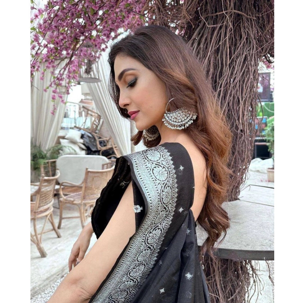 Generic Women's Silk Printed Saree With Unstitched Blouse 5.5Mtr (Black) Secondary image