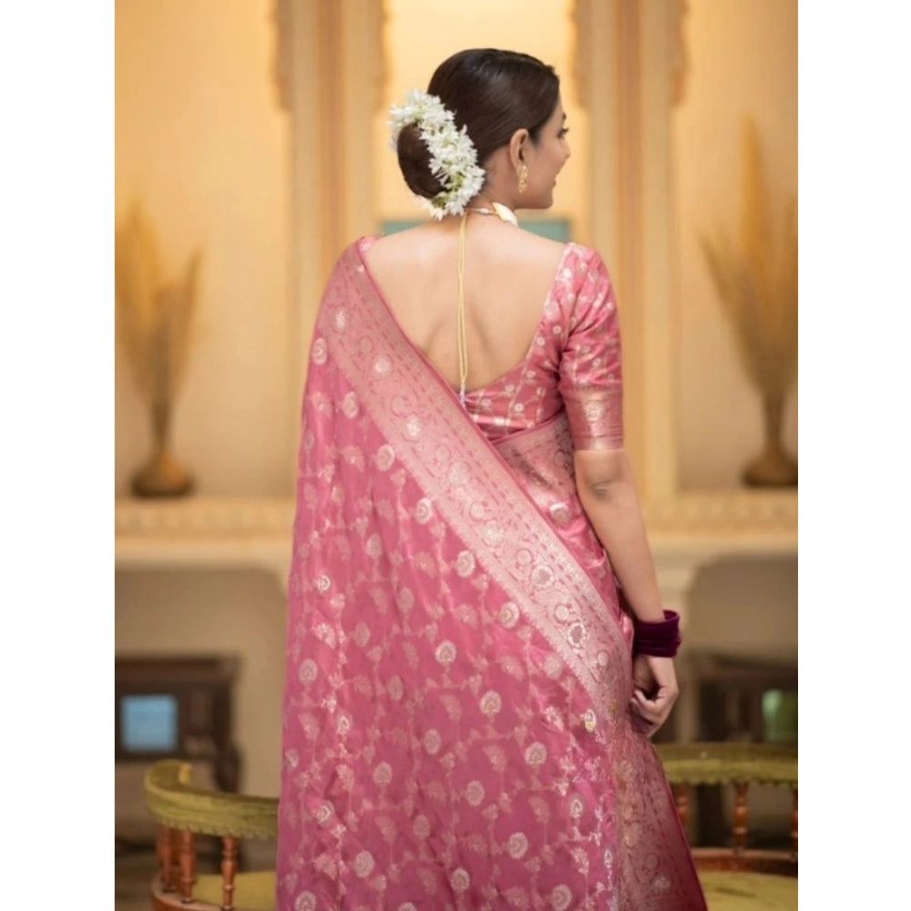 Generic Women's Silk Printed Saree With Unstitched Blouse 5.5Mtr (Peach) Secondary image