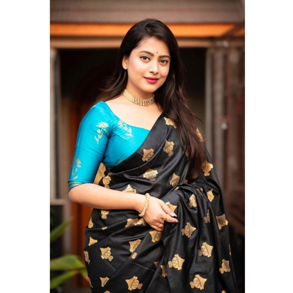 Generic Women's Silk Printed Saree With Unstitched Blouse 5.5Mtr (Sky Blue) Secondary image