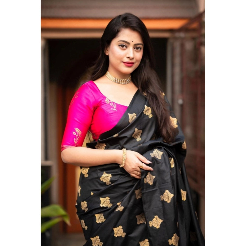 Generic Women's Silk Printed Saree With Unstitched Blouse 5.5Mtr (Pink) Secondary image