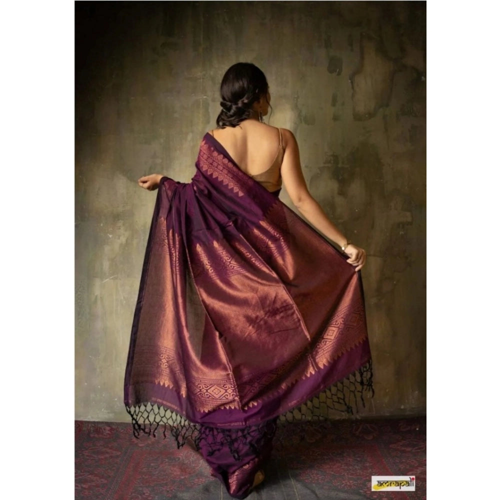 Generic Women's Silk Printed Saree With Unstitched Blouse 5.5Mtr (Wine) Secondary image