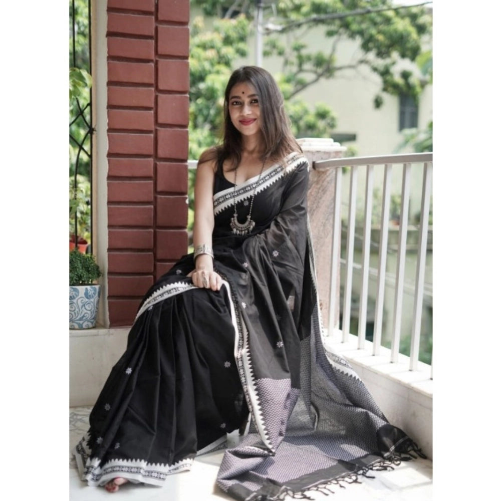 Generic Women's Cotton  Printed Saree With Unstitched Blouse 5.5Mtr (Black) Secondary image