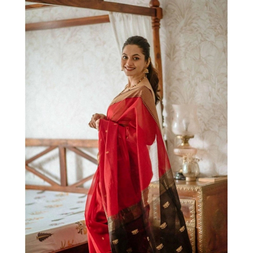 Generic Women's Cotton  Printed Saree With Unstitched Blouse 5.5Mtr (Red) Secondary image