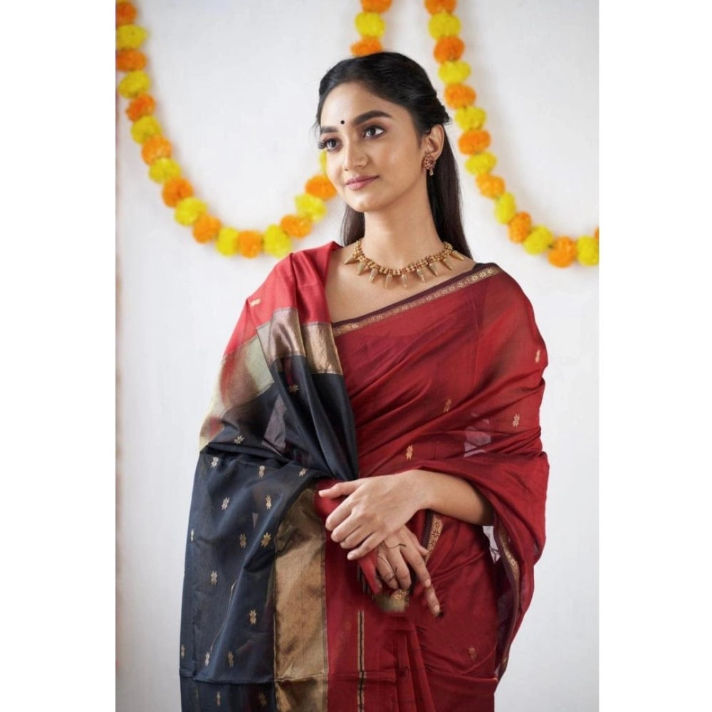 Generic Women's Cotton  Printed Saree With Unstitched Blouse 5.5Mtr (Red) Secondary image