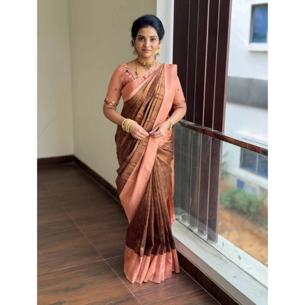 Generic Women's Silk Printed Saree With Unstitched Blouse 5.5Mtr (Brown) Secondary image