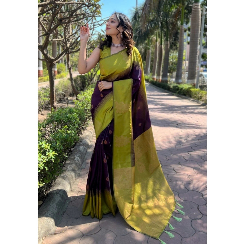 Generic Women's Silk Printed Saree With Unstitched Blouse 5.5Mtr (Wine) Secondary image