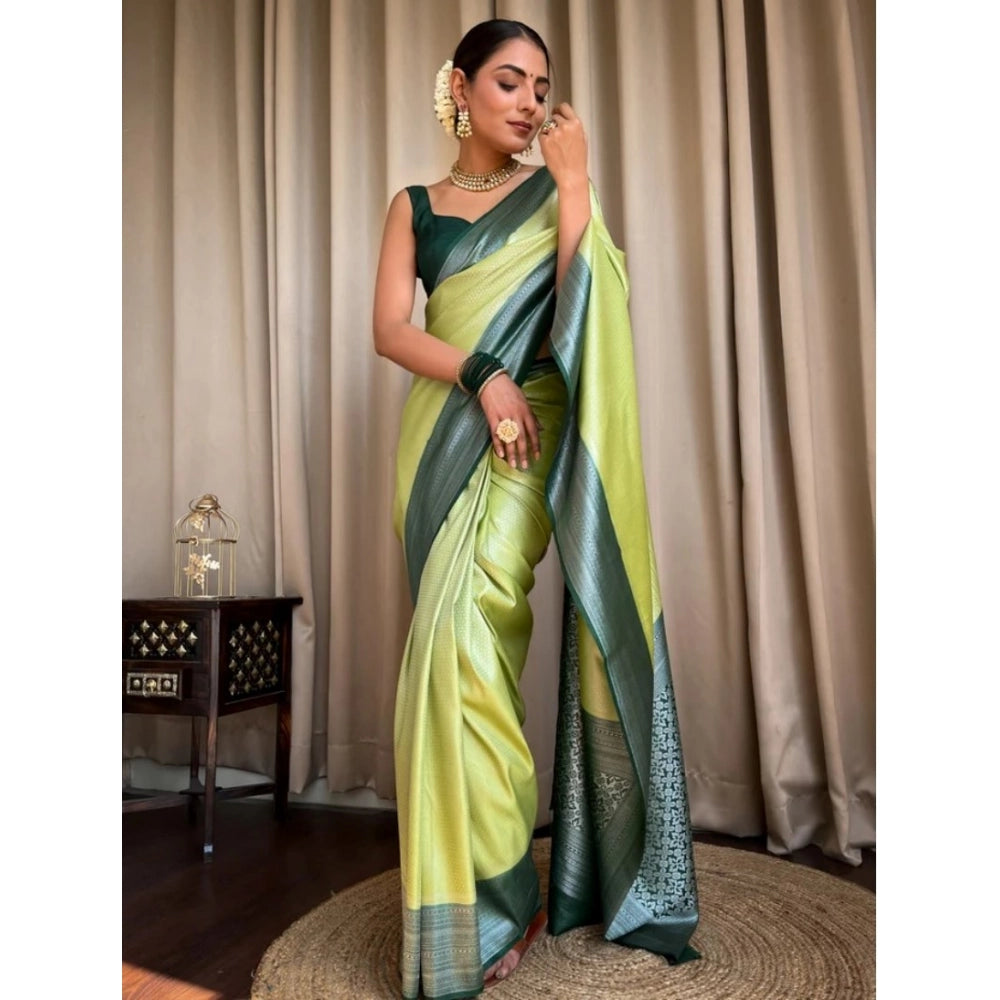Generic Women's Silk Printed Saree With Unstitched Blouse 5.5Mtr (Sea Green) Secondary image