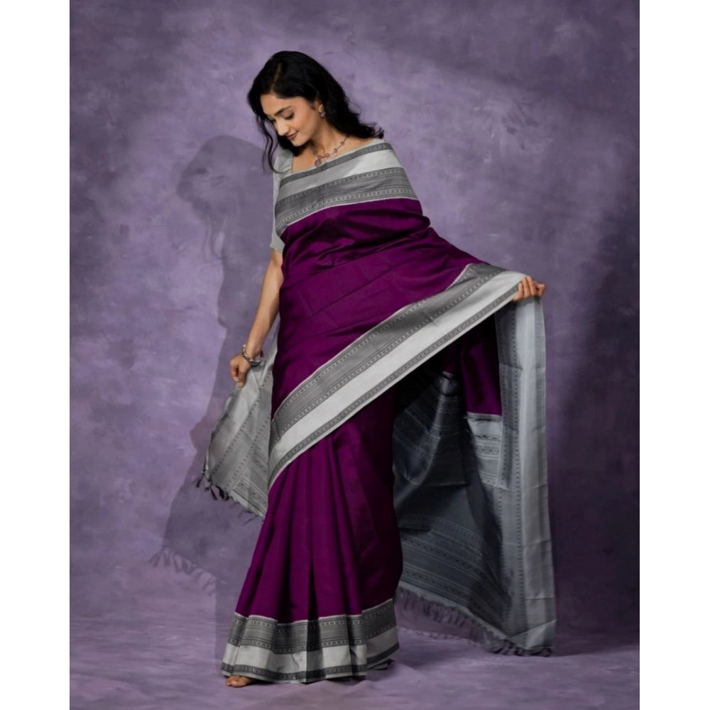 Generic Women's Silk Printed Saree With Unstitched Blouse 5.5Mtr (Purple) Secondary image