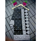 Generic Women's Silk Printed Saree With Unstitched Blouse 5.5Mtr (Black)
