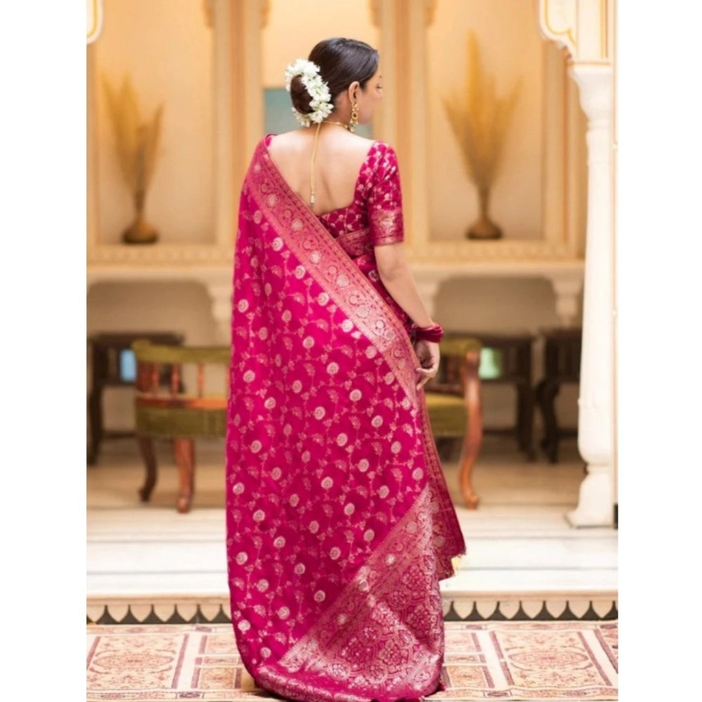 Generic Women's Silk Printed Saree With Unstitched Blouse 5.5Mtr (Rani Pink) Secondary image