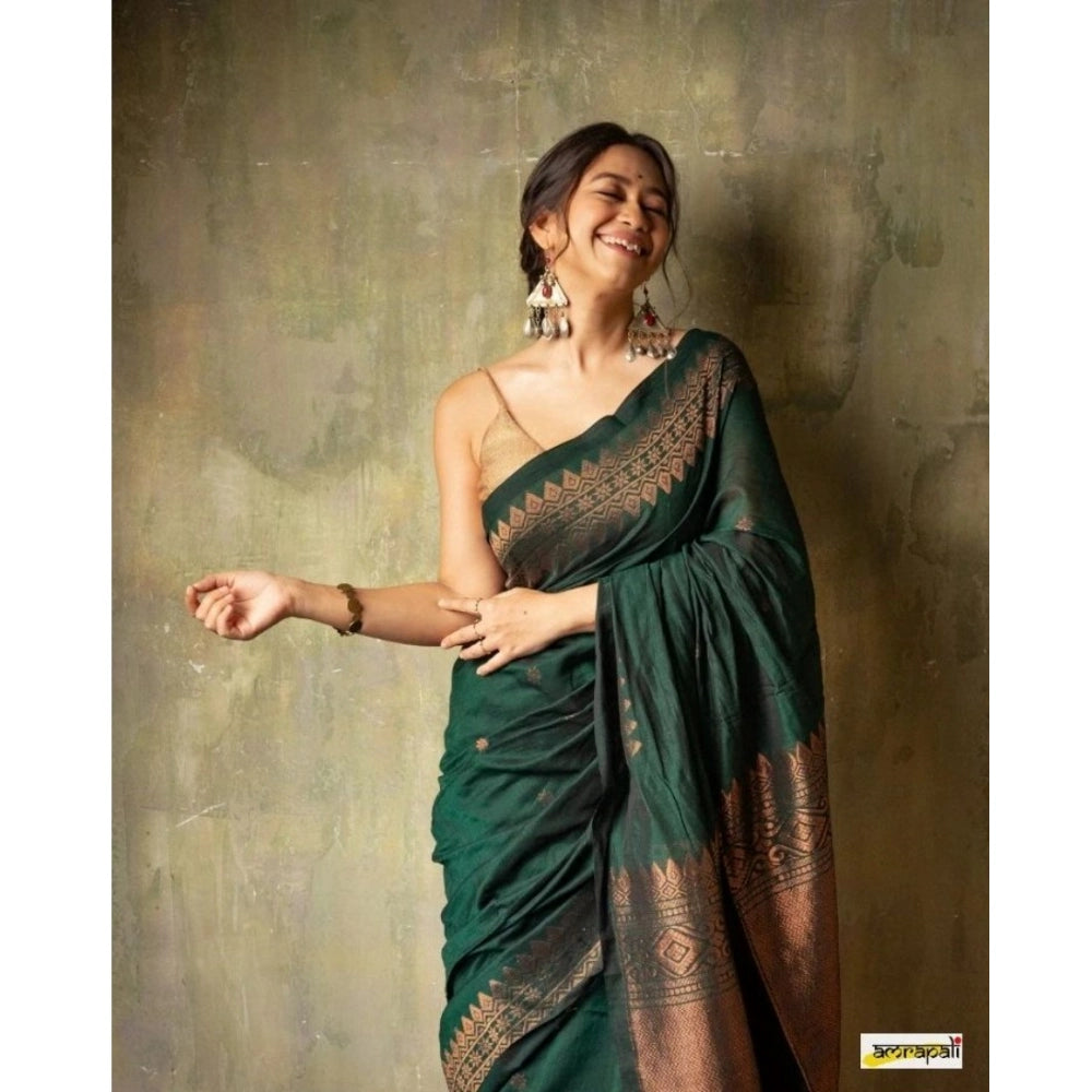 Generic Women's Silk Printed Saree With Unstitched Blouse 5.5Mtr (Green) Secondary image