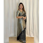 Generic Women's Silk Printed Saree With Unstitched Blouse 5.5Mtr (Black)