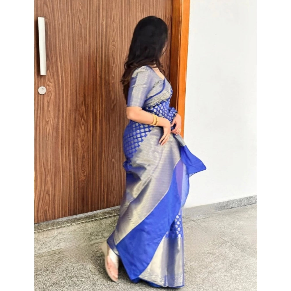 Generic Women's Silk Printed Saree With Unstitched Blouse 5.5Mtr (Royal Blue) Secondary image