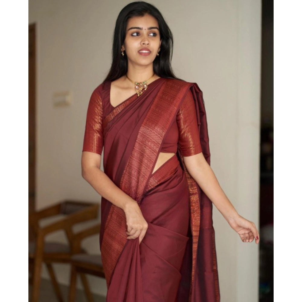 Generic Women's Silk Printed Saree With Unstitched Blouse 5.5Mtr (Maroon) Secondary image
