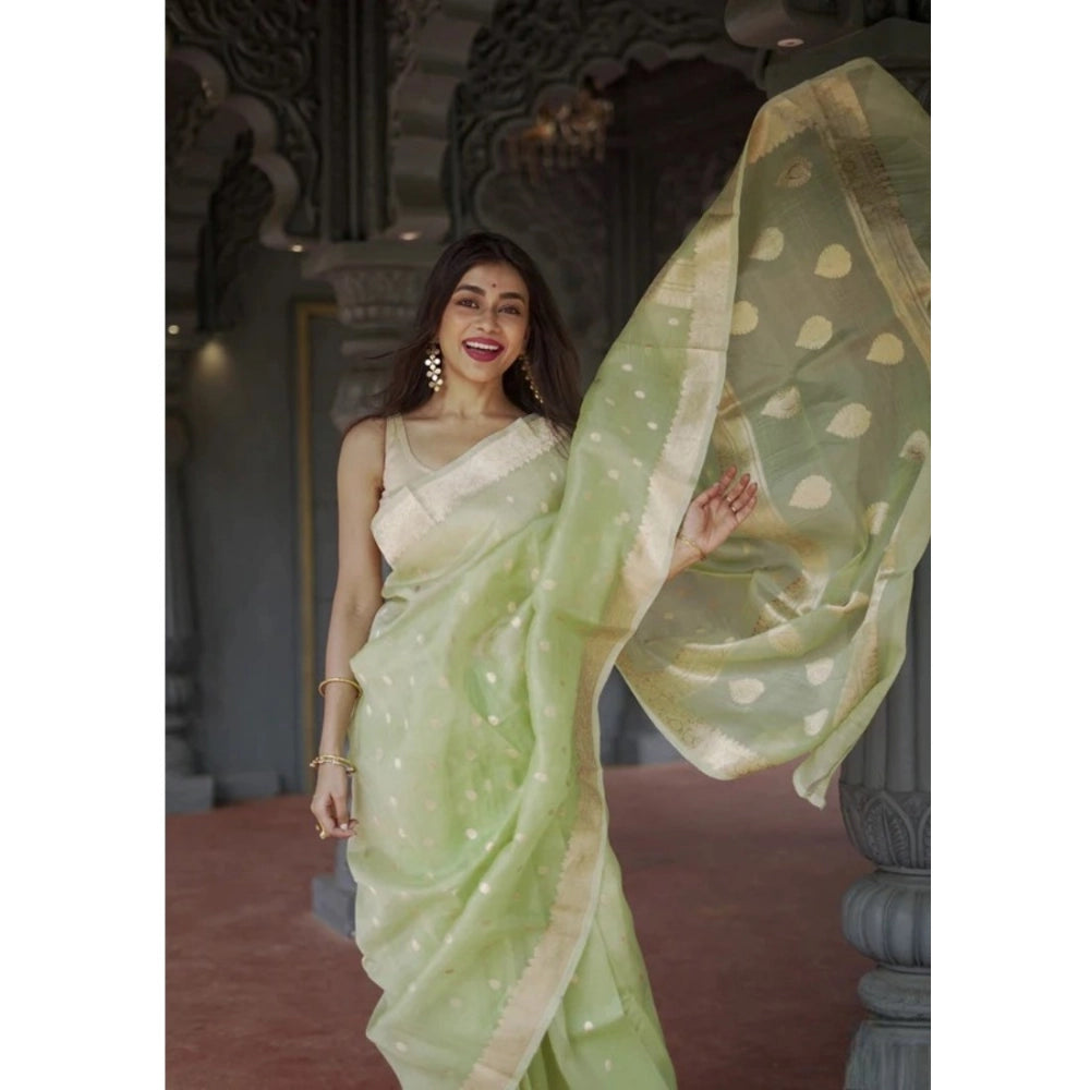Generic Women's Cotton  Printed Saree With Unstitched Blouse 5.5Mtr (Pista) Secondary image