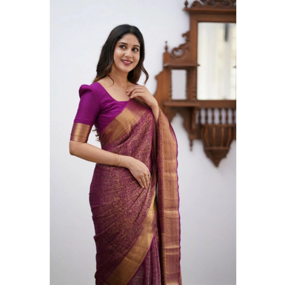 Generic Women's Silk Printed Saree With Unstitched Blouse 5.5Mtr (Wine) Secondary image