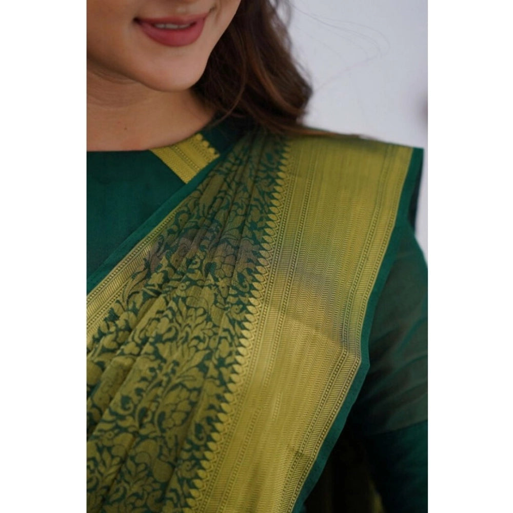 Generic Women's Silk Printed Saree With Unstitched Blouse 5.5Mtr (Green) Secondary image