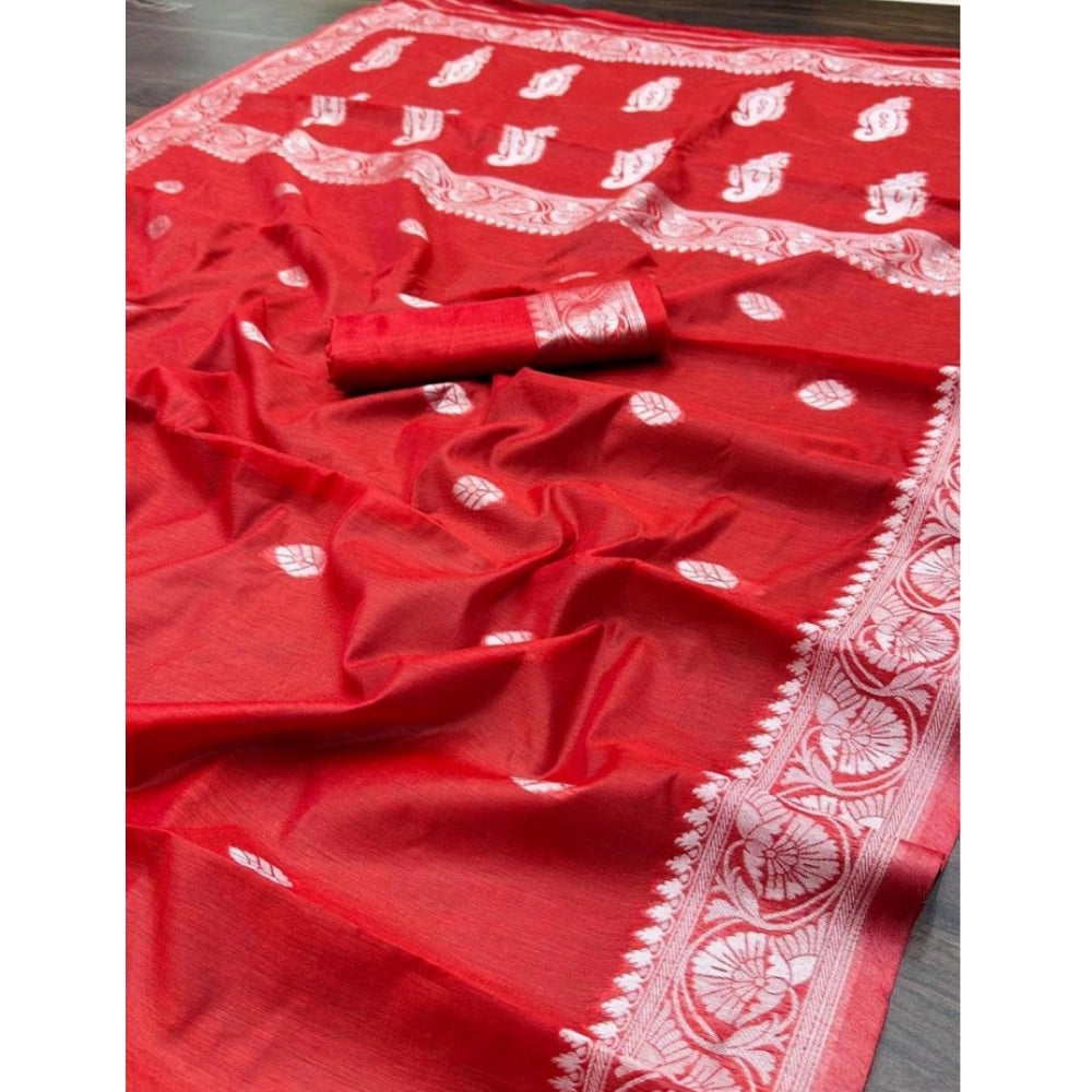 Generic Women's Cotton  Printed Saree With Unstitched Blouse 5.5Mtr (Red) Secondary image