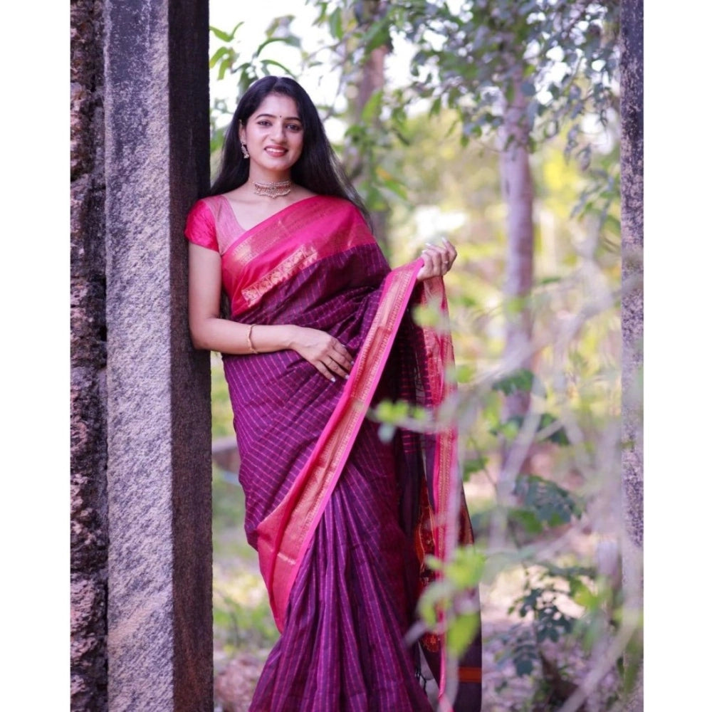 Generic Women's Silk Printed Saree With Unstitched Blouse 5.5Mtr (Purple) Secondary image