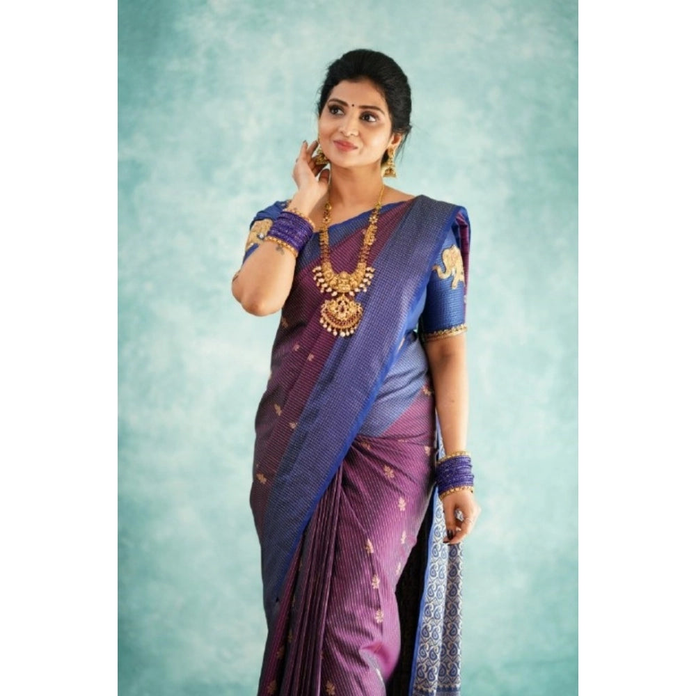 Generic Women's Silk Printed Saree With Unstitched Blouse 5.5Mtr (Purple) Secondary image