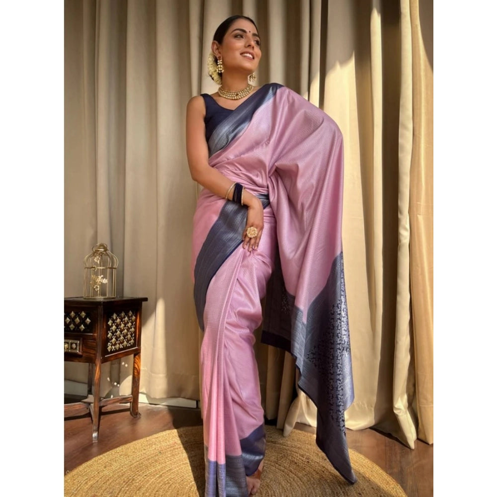Generic Women's Silk Printed Saree With Unstitched Blouse 5.5Mtr (Pink) Secondary image