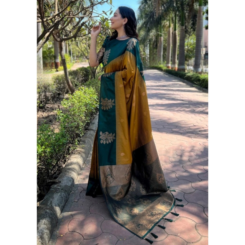 Generic Women's Silk Printed Saree With Unstitched Blouse 5.5Mtr (Yellow) Secondary image