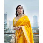Generic Women's Silk Printed Saree With Unstitched Blouse 5.5Mtr (Yellow)